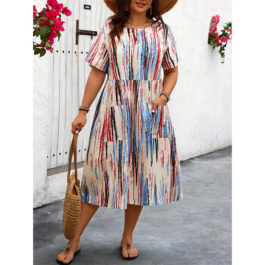 Striped Floral Maxi Dress Casual Relaxed Style