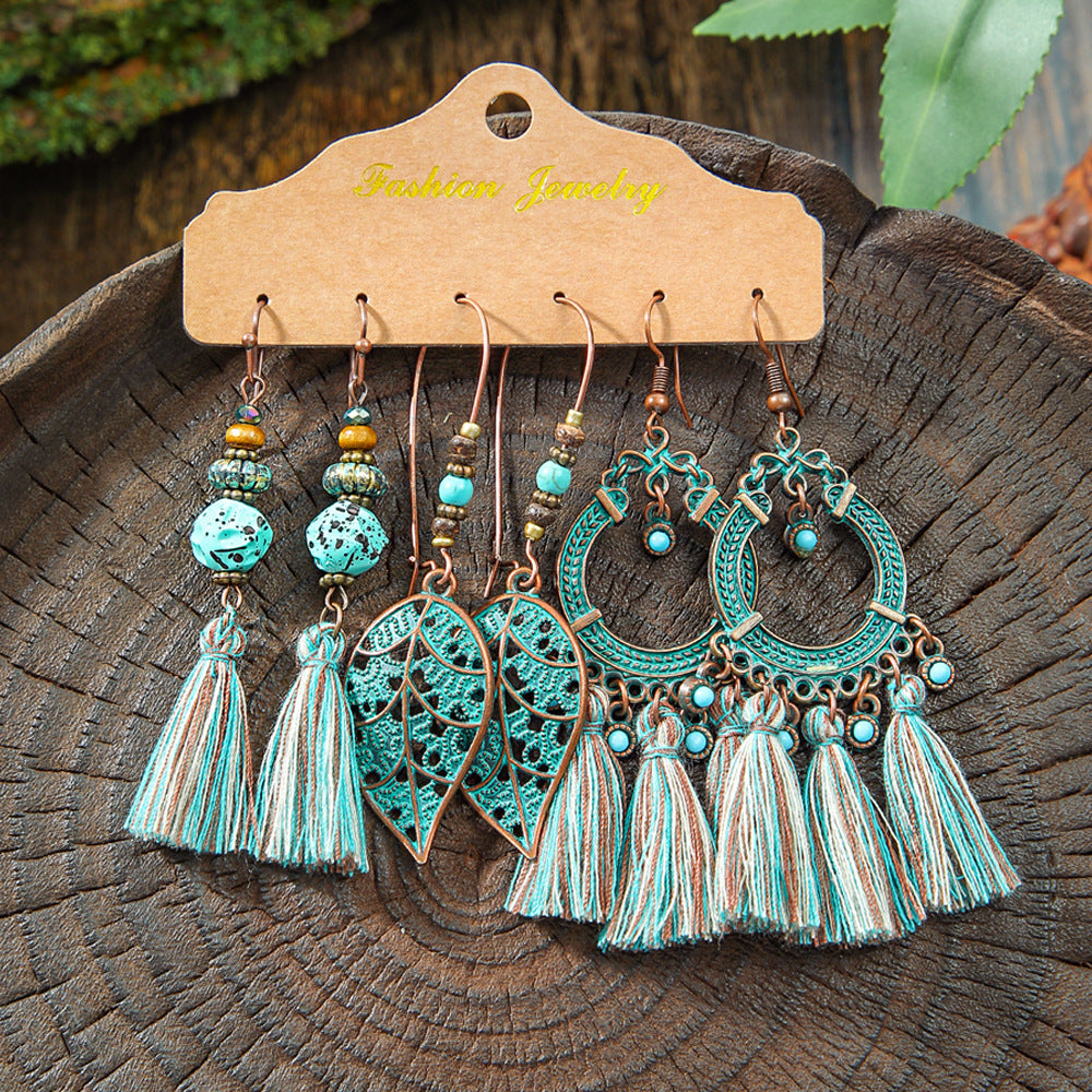 Vintage Bohemian Hollow Geometric Tassel Earrings