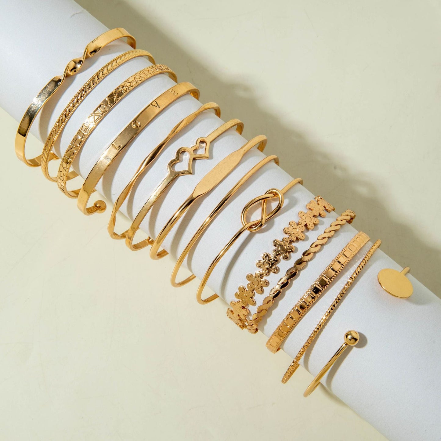 Vintage Geometric Open-Cuff Gold Bracelet Set