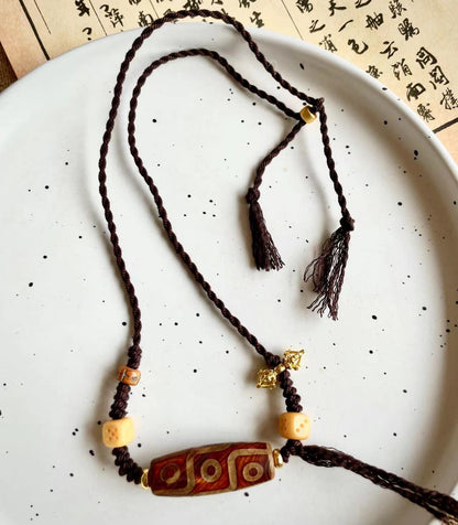 Original Ethnic Tibetan Style Natural Stone Nine-Eyed Dzi Beads Zakiram Vajra Pestle Lucky Necklace Retro Compilation