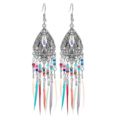 Bohemian Feather Tassel Earrings Vintage Geometric Design