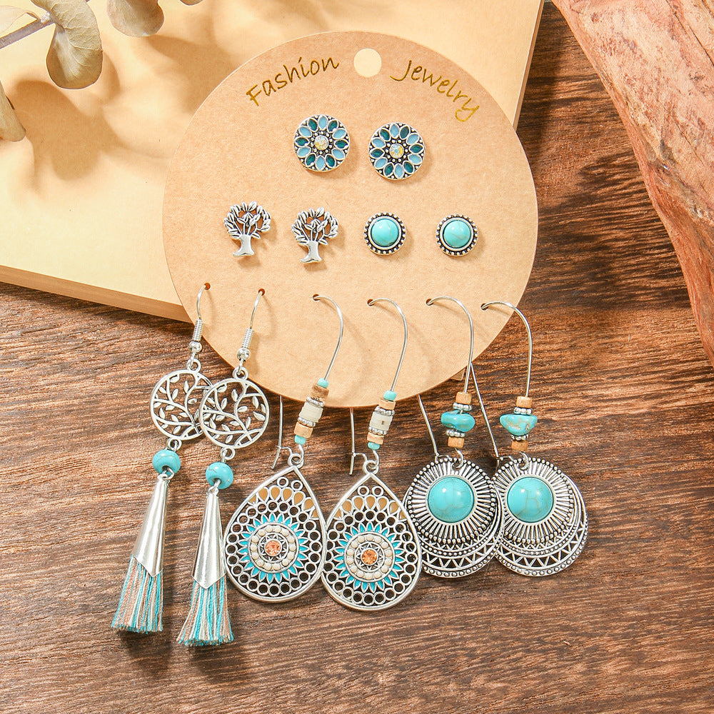 Bohemian Style Metal Earrings with Tassels and Geometric Shapes