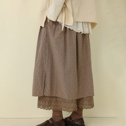 Floral Embroidered A-Line Midi Skirt Lightweight Casual Layered Skirt