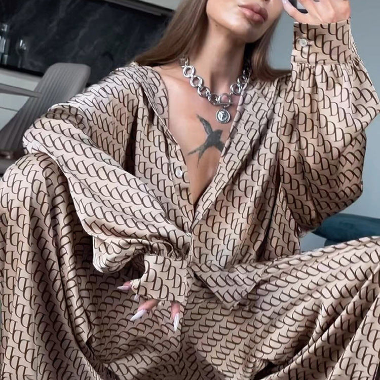 Premium Satin Print Shirt And Pants Set For Women