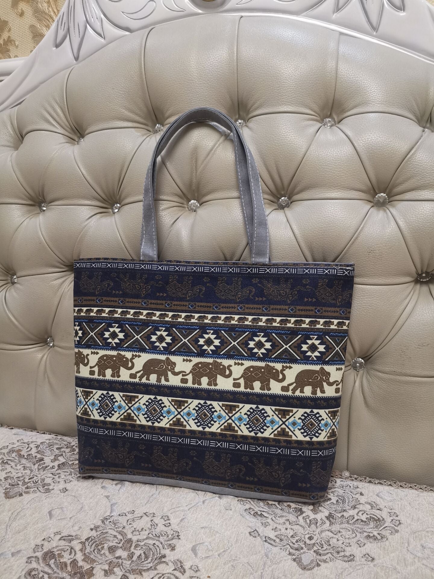 Large Capacity Canvas Tote Bag with Floral Print