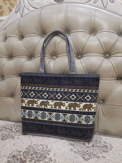 Large Capacity Canvas Tote Bag with Floral Print