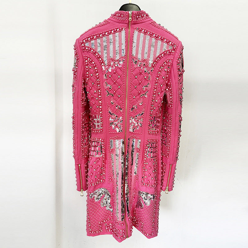 Elegant Sequin Bodycon Dress With Stand Collar