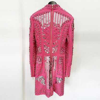 Elegant Sequin Bodycon Dress With Stand Collar