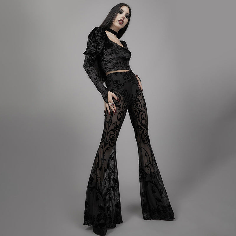 Bohemian Style High-Waisted Sheer Bell Bottom Pants