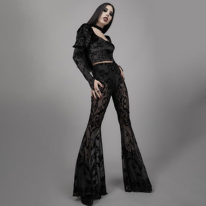 Bohemian Style High-Waisted Sheer Bell Bottom Pants