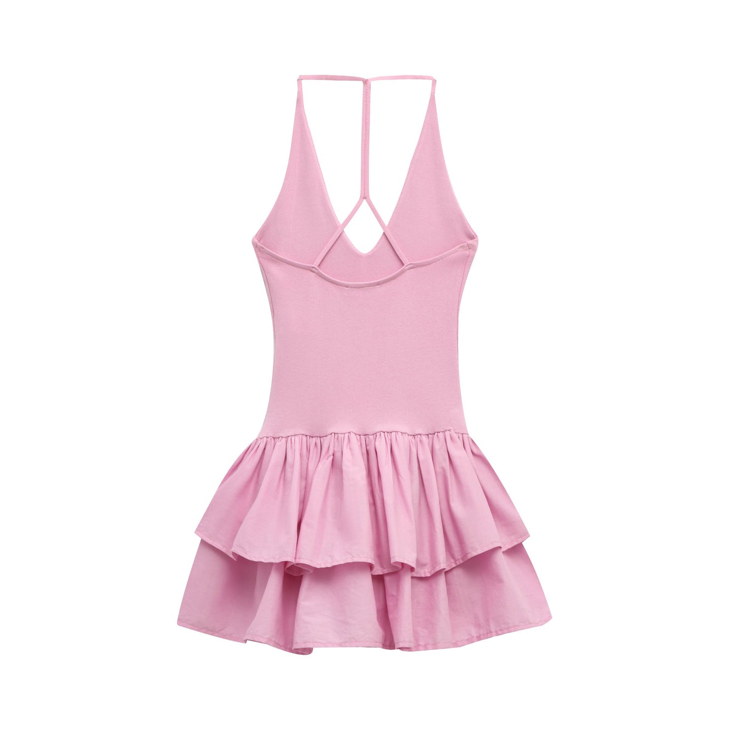 Simple Solid Color Halter Ruffle Dress