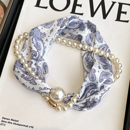 Elegant Magnetic Clasp Pearl Necklace Scarf
