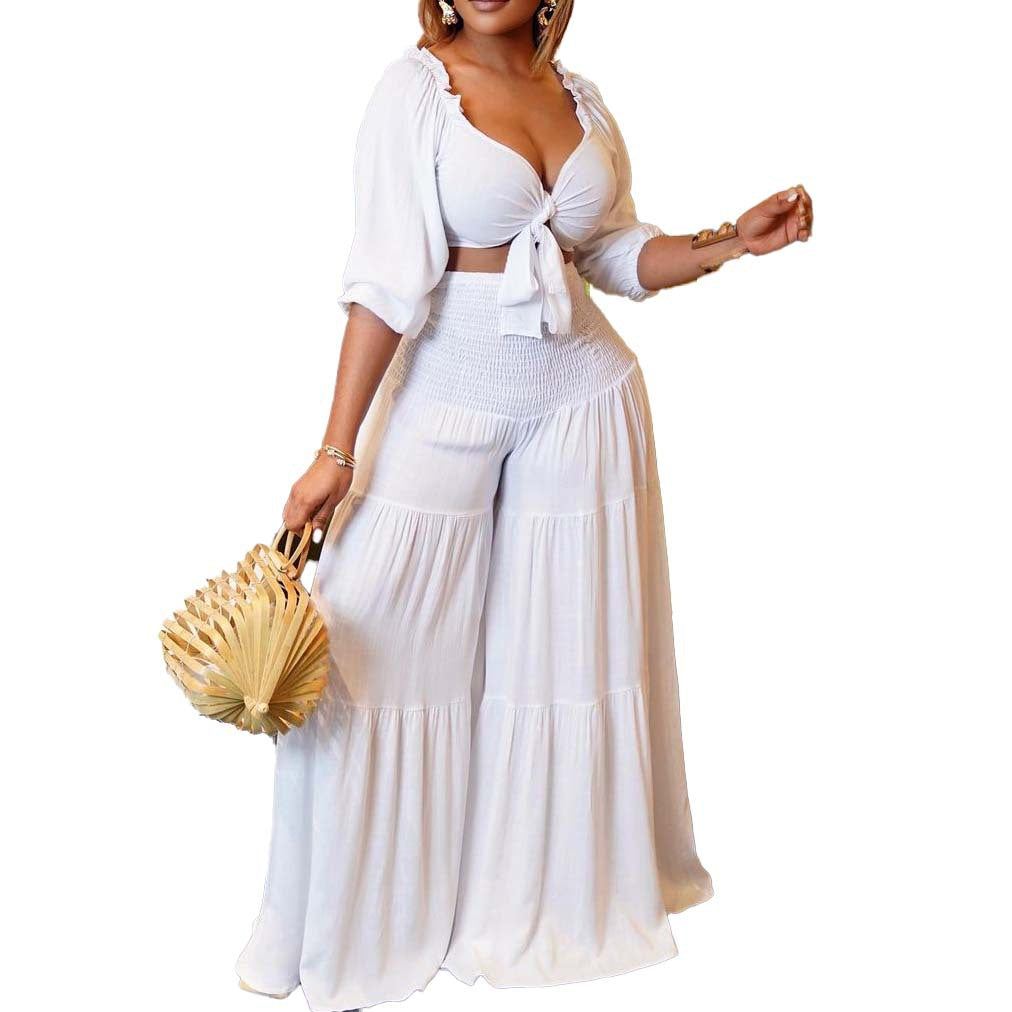 Summer Strapless Top And Wide-Leg Pants Two-Piece Set
