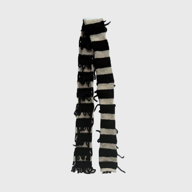 Handcrafted Striped Wool Blend Scarf for Women