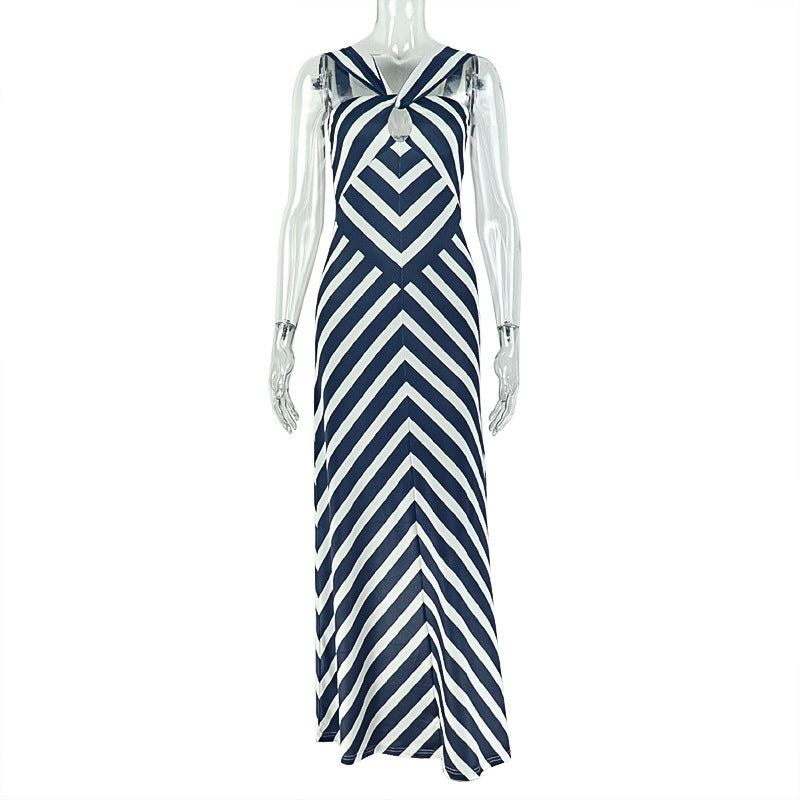 Black And White Striped Cami Dress With V-Neck Design