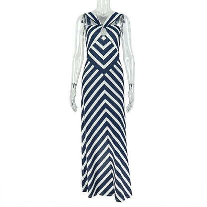 Black And White Striped Cami Dress With V-Neck Design