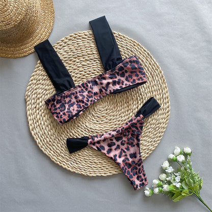 2PCS Color Block Splicing Bikini Sexy Swimwear