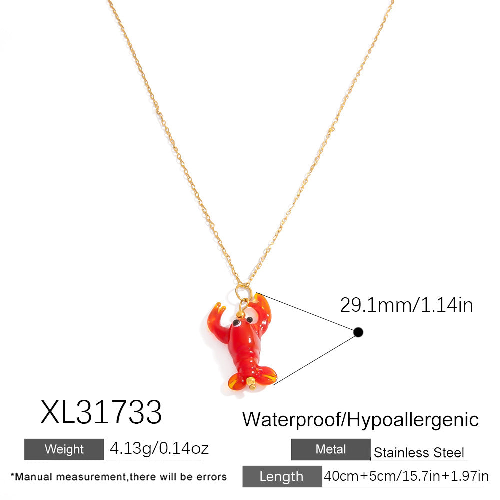 Ocean Series Crab Glass Pendant Necklace 18K Gold Plated