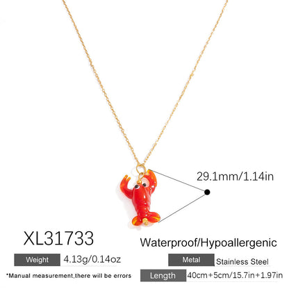 Ocean Series Crab Glass Pendant Necklace 18K Gold Plated