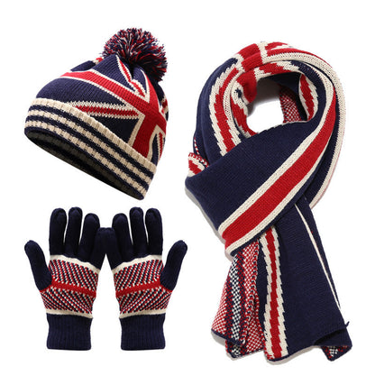 3 Pcs Winter Union Jack Scarf Hat Gloves Set