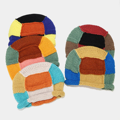 Winter Thermal Color Contrast Handmade Beanie Hat