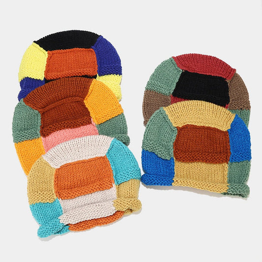 Winter Thermal Color Contrast Handmade Beanie Hat