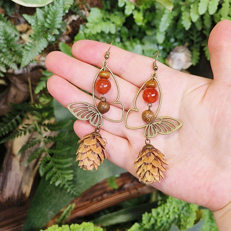Vintage Bohemian Butterfly Earrings with Natural Stone Beads
