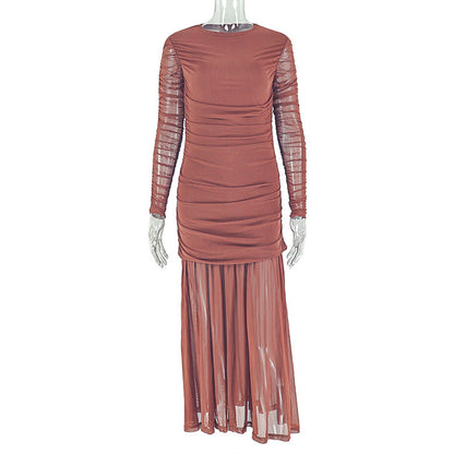 Elegant High Neck Long Sleeve Midi Dress