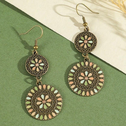 Bohemian Green Forest Earrings Set Artistic Vintage Style Geometric Accessories