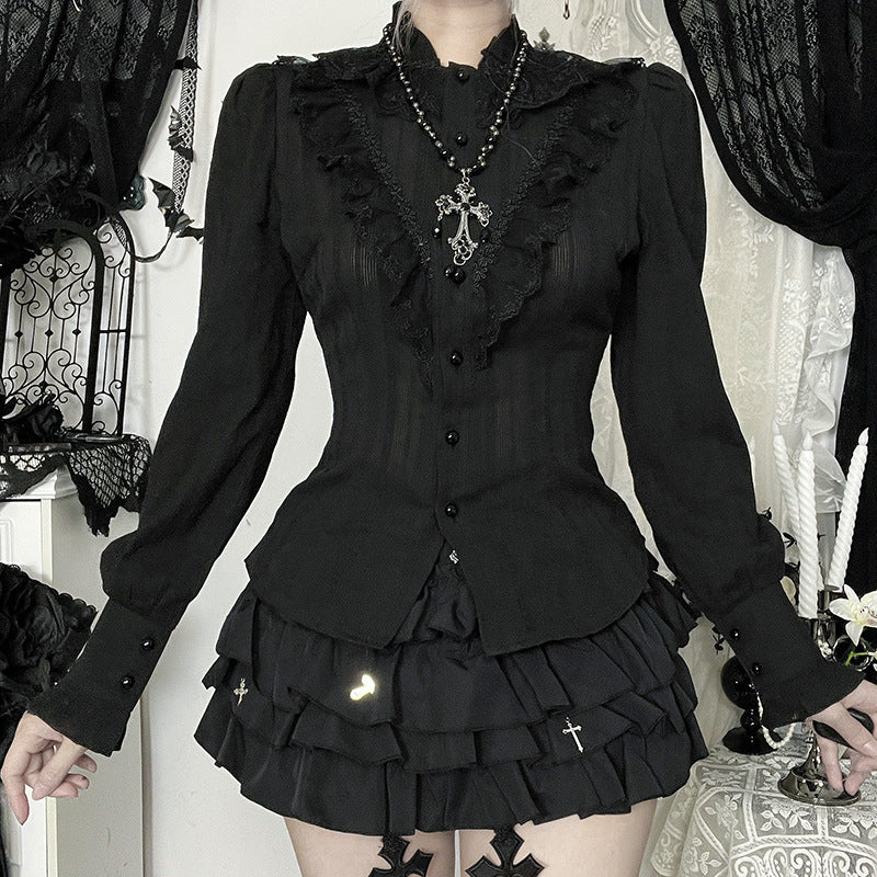 Chic Black Long Sleeve Shirt with Geometric Design
