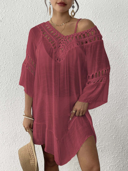 Women'S Crochet Fringe V Back Bikini Cover-Up Dress