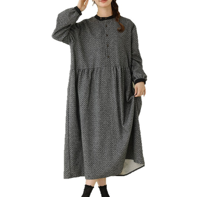 Sweet A-Line Print Long Sleeve Dress for Women