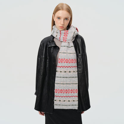 Handmade Fair Isle Vintage Pattern Wool Blend Scarf for Women