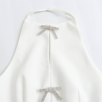 Solid Color Bow Front Backless Halter Top
