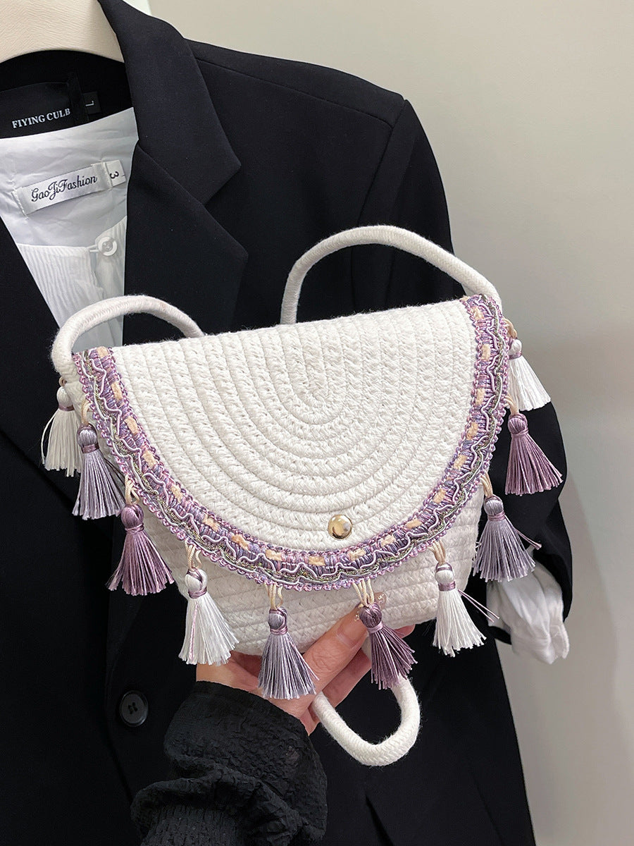 Trendy Woven Beach Bag with Tassels for Casual Use