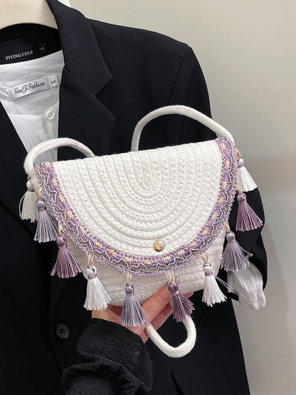Trendy Woven Beach Bag with Tassels for Casual Use