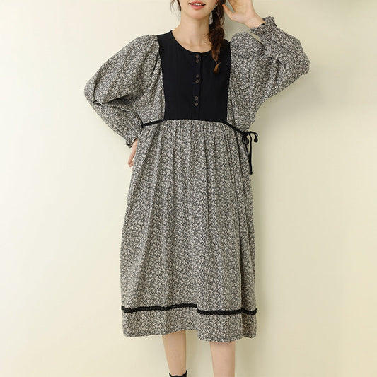 Floral A-Line Maxi Dress Comfortable Casual Cotton Linen