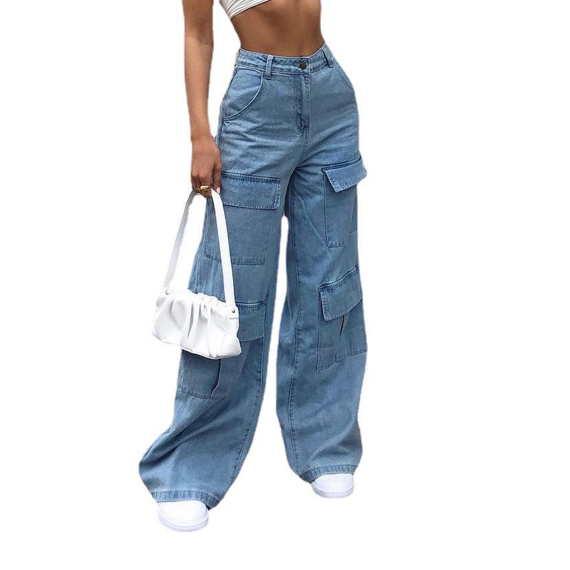 Casual Cargo pockets Loose Denim Pants