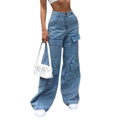 Casual Cargo pockets Loose Denim Pants