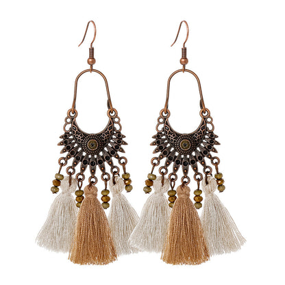 Bohemian Style Geometric Earrings Set with Hollow Design and Tassels