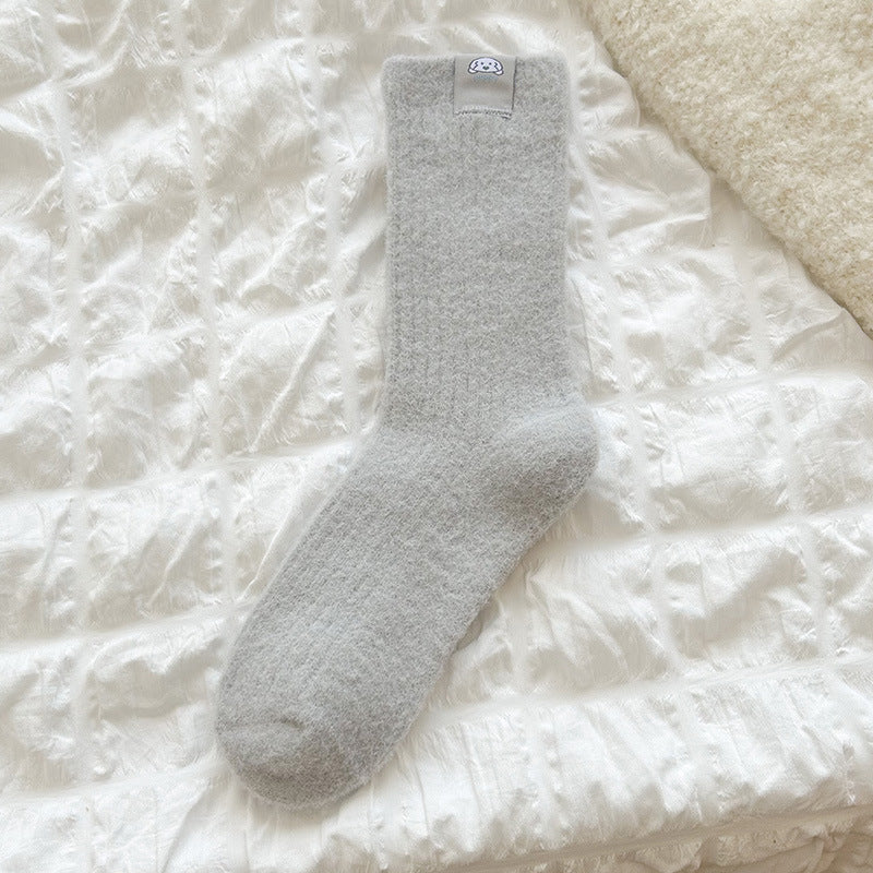 Solid Color Warm Breathable Ribbed Crew Socks
