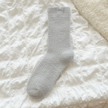 Solid Color Warm Breathable Ribbed Crew Socks
