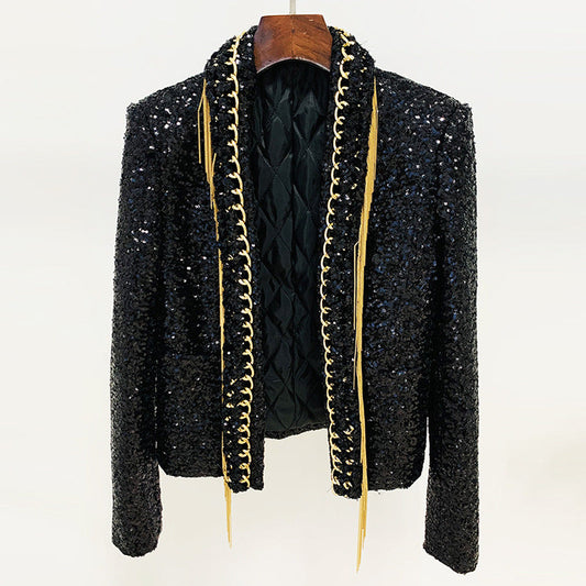 Chic Tassel Chain Sequin Blazer Jacket