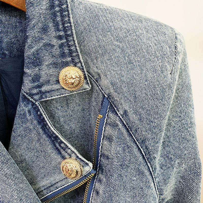 New Stylish Slim-Fit Denim Blazer With Lion Button