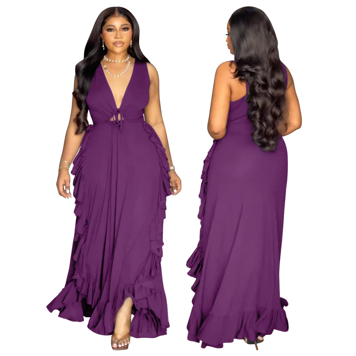 Elegant Off-The-Shoulder Ruffled Crop Top Maxi Dress
