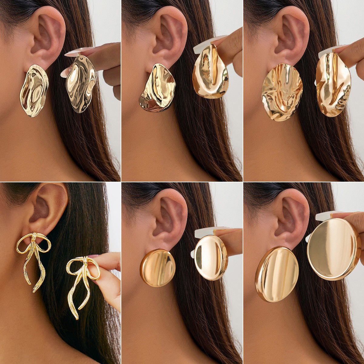 Geometric Bowknot Stud Earrings Metal Floral Design Jewelry
