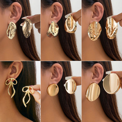 Geometric Bowknot Stud Earrings Metal Floral Design Jewelry