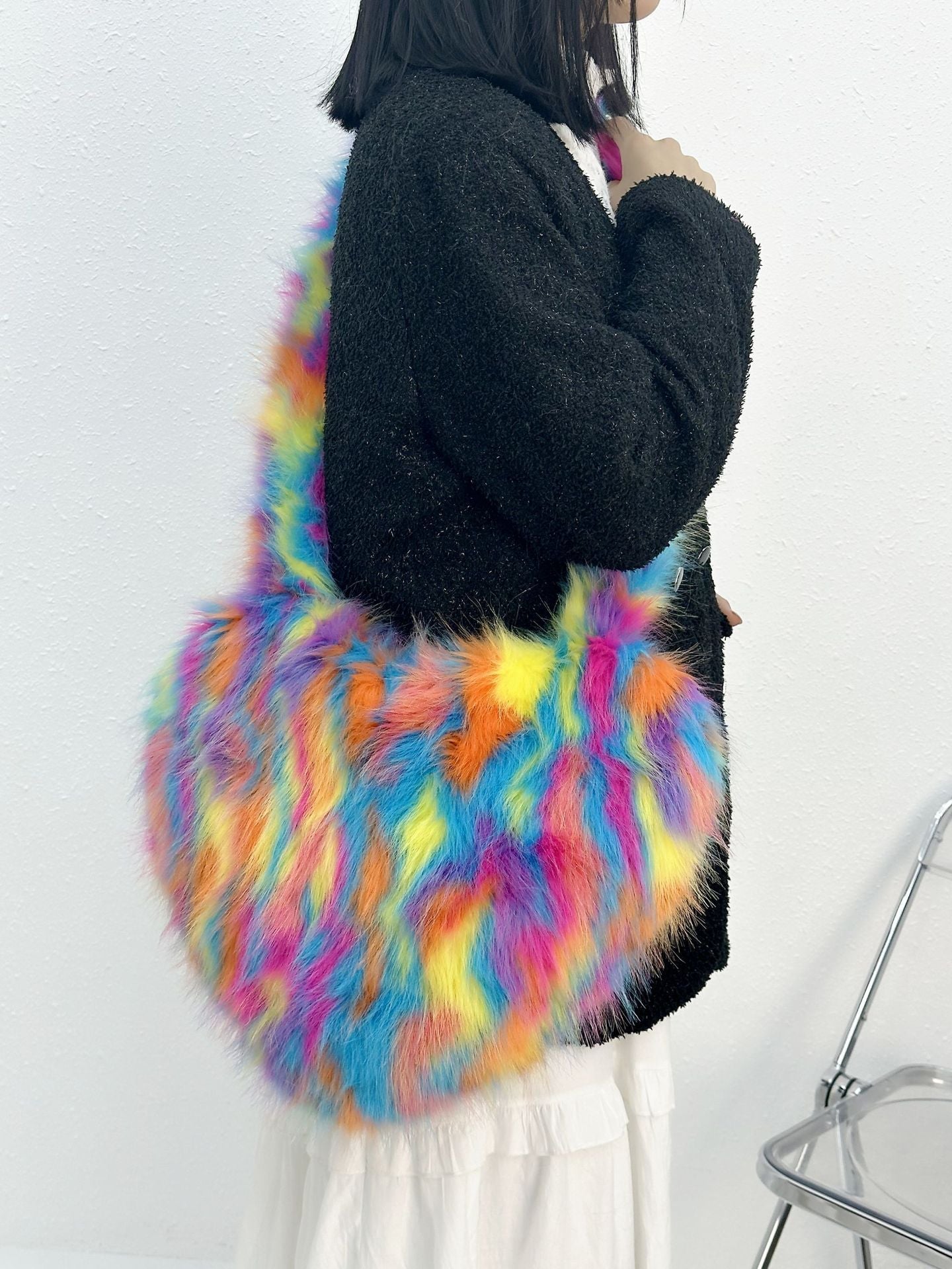 Heart Fluffy Faux Fox Fur Shoulder Bag