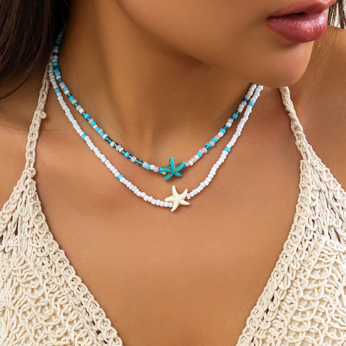 Ocean Breeze Bead Necklace With Starfish And Shell Design