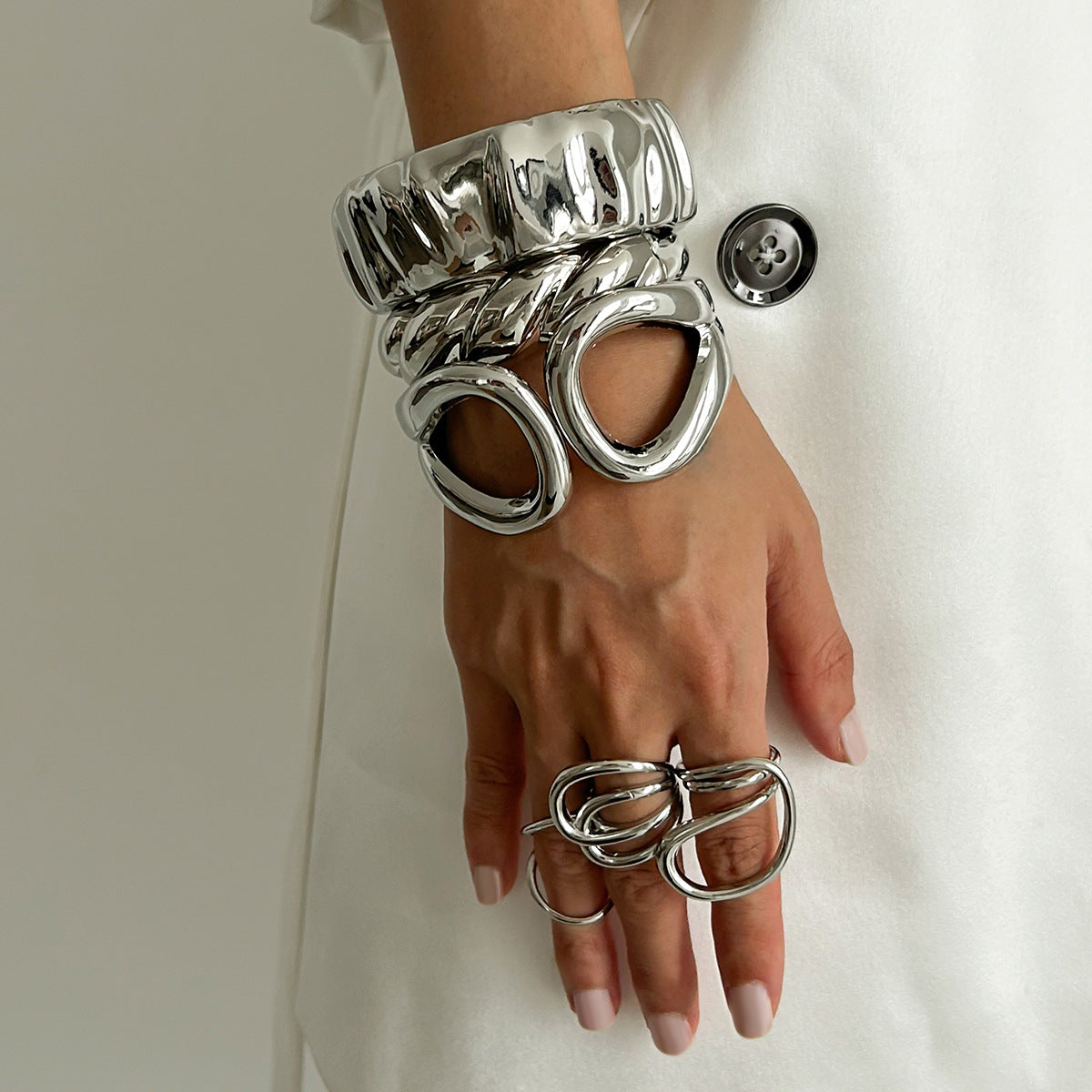 Irregular Openwork Alloy Spring Bracelet Set